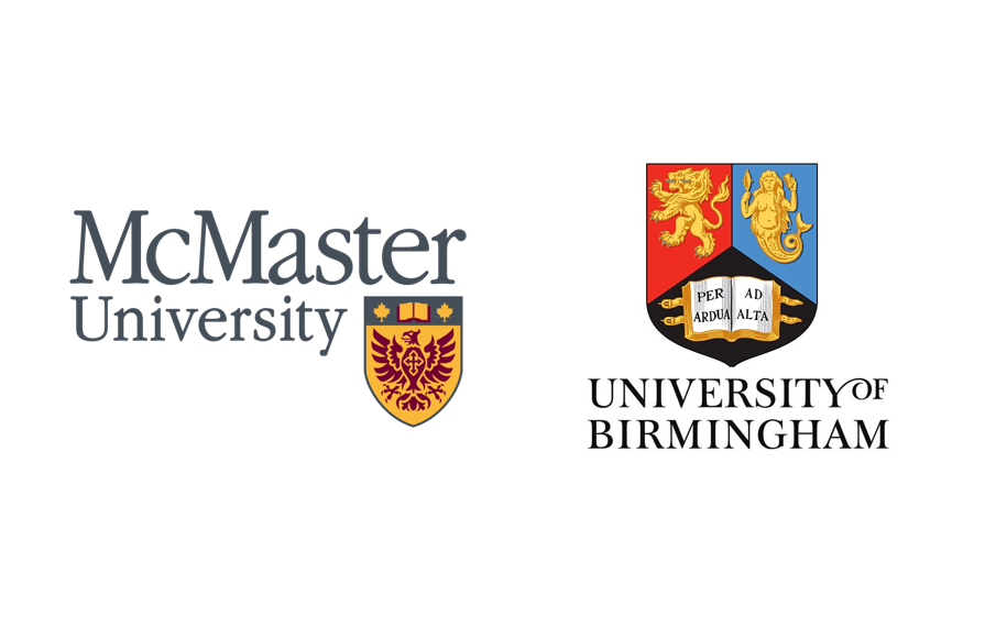 McMaster University's logo (left), University of Birmingham's logo (right)
